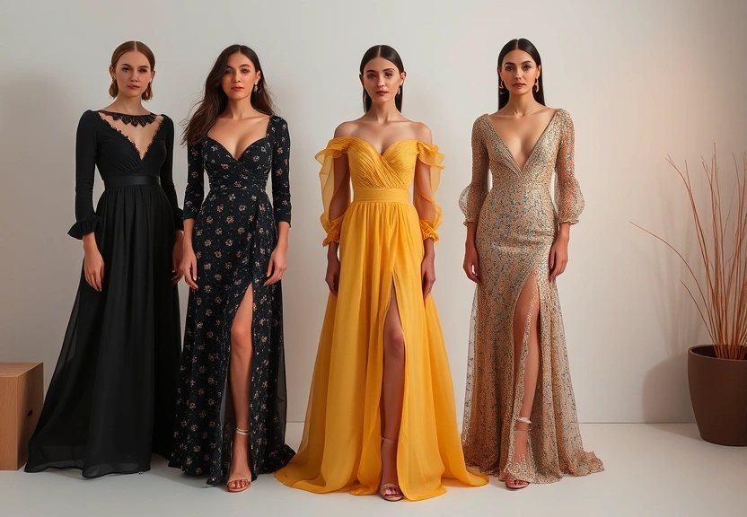 Representação visual de Helena Silvarolli revela os vestidos longos que vão dominar as festas de fim de ano.