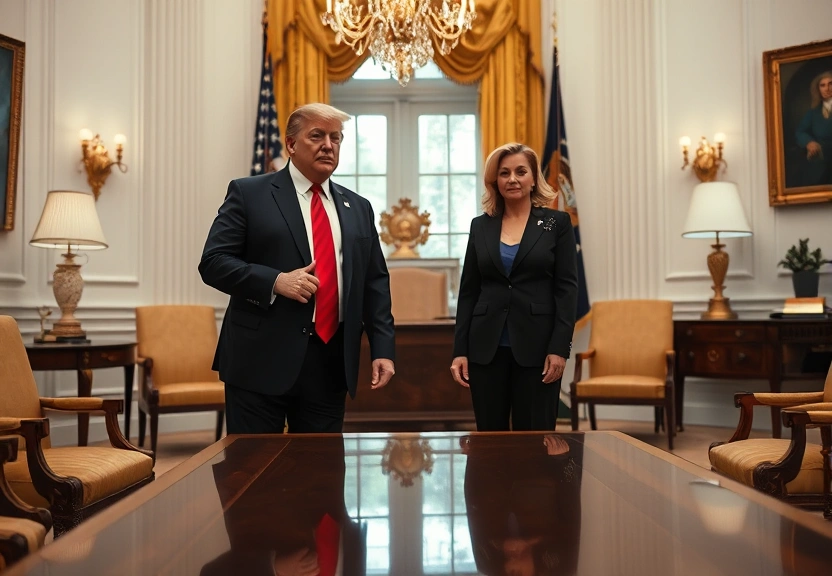 Representação visual de Trump avalia mudança mais ampla no gabinete após a remoção de procuradora-geral